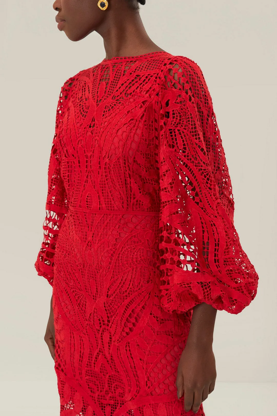 Red Nature Guipure Midi Dress sold by FARM Rio product image thumbnail 4