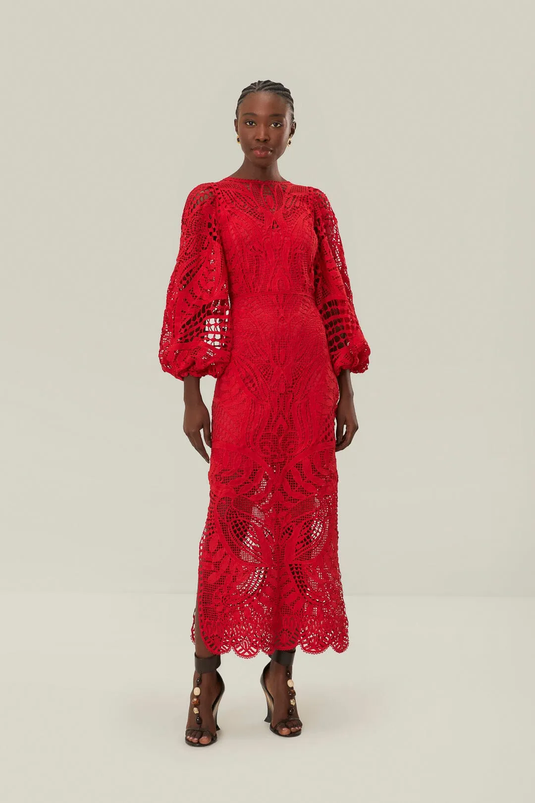 Red Nature Guipure Midi Dress sold by FARM Rio