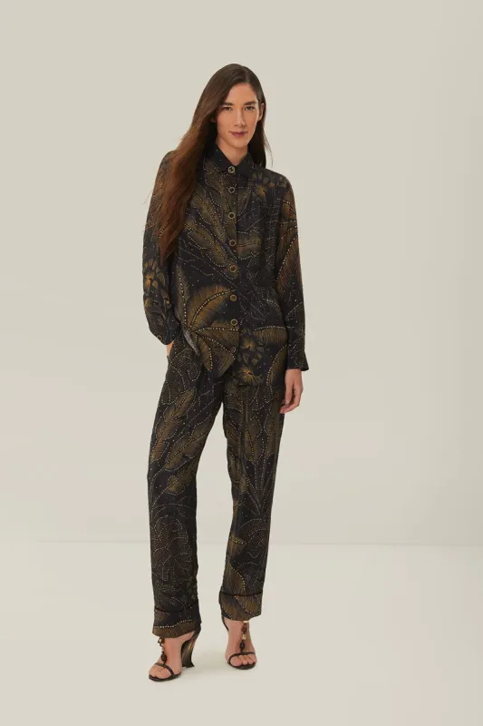 Black Golden Foliage Pajama Pants sold by FARM Rio