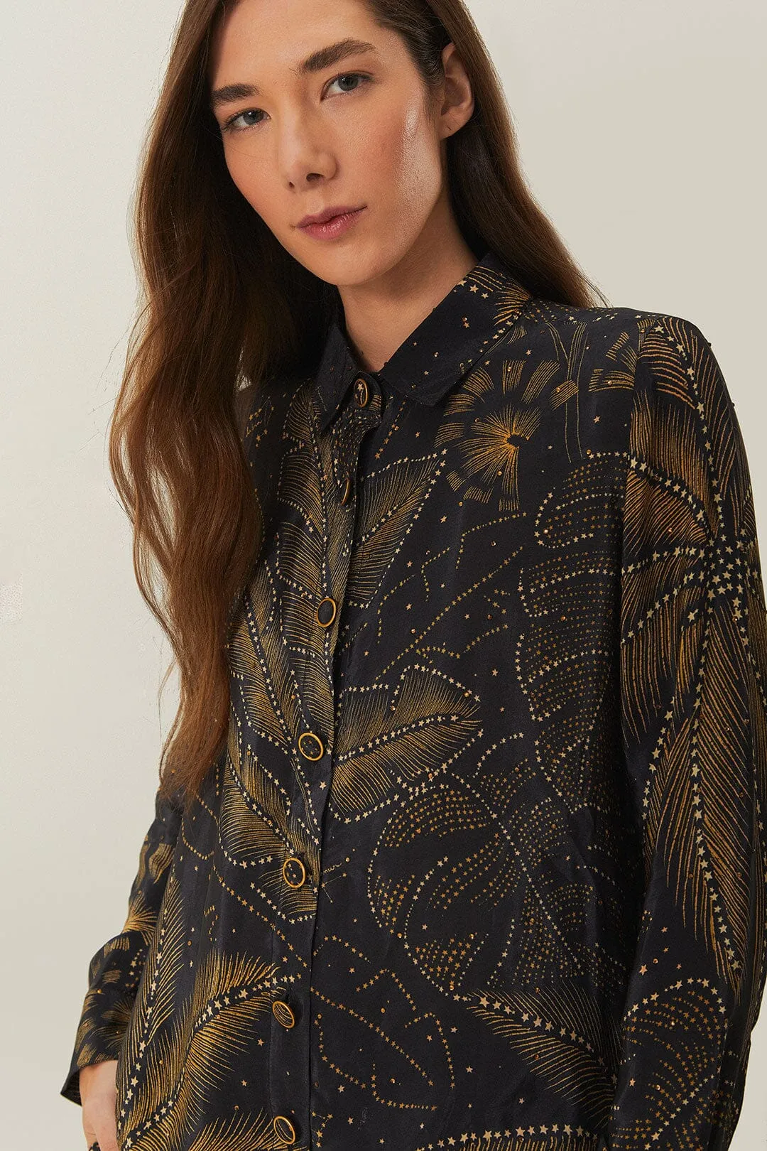 Black Golden Foliage Pajama Shirt sold by FARM Rio product image thumbnail 2