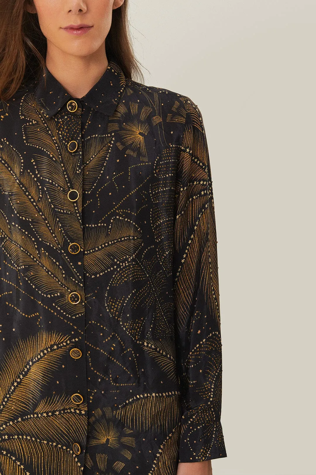 Black Golden Foliage Pajama Shirt sold by FARM Rio product image thumbnail 5