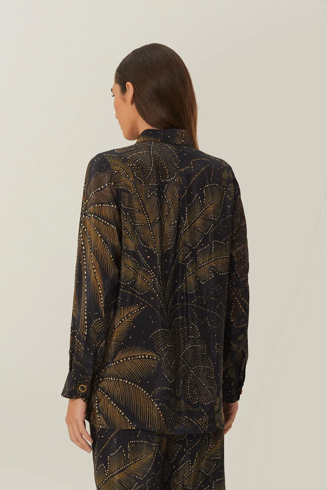 Black Golden Foliage Pajama Shirt sold by FARM Rio product image thumbnail 3