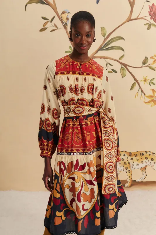 Cream Ainika Tiles Midi Dress sold by FARM Rio