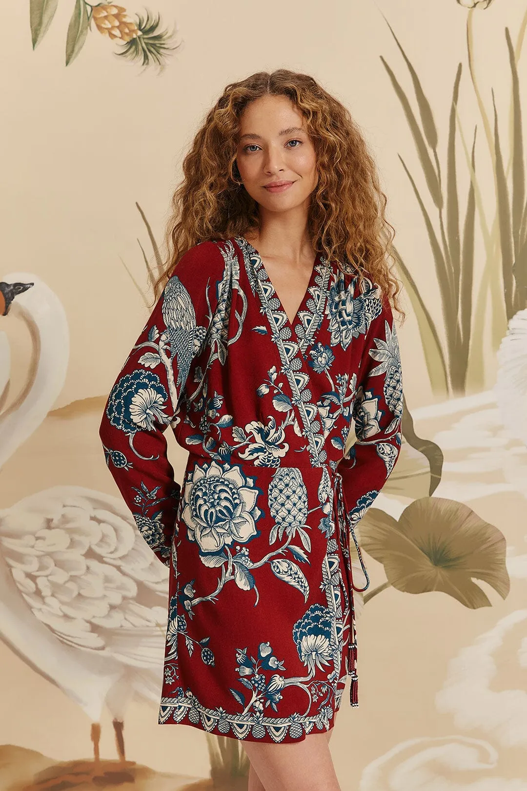 Red Tropical Landing Wrap Mini Dress sold by FARM Rio