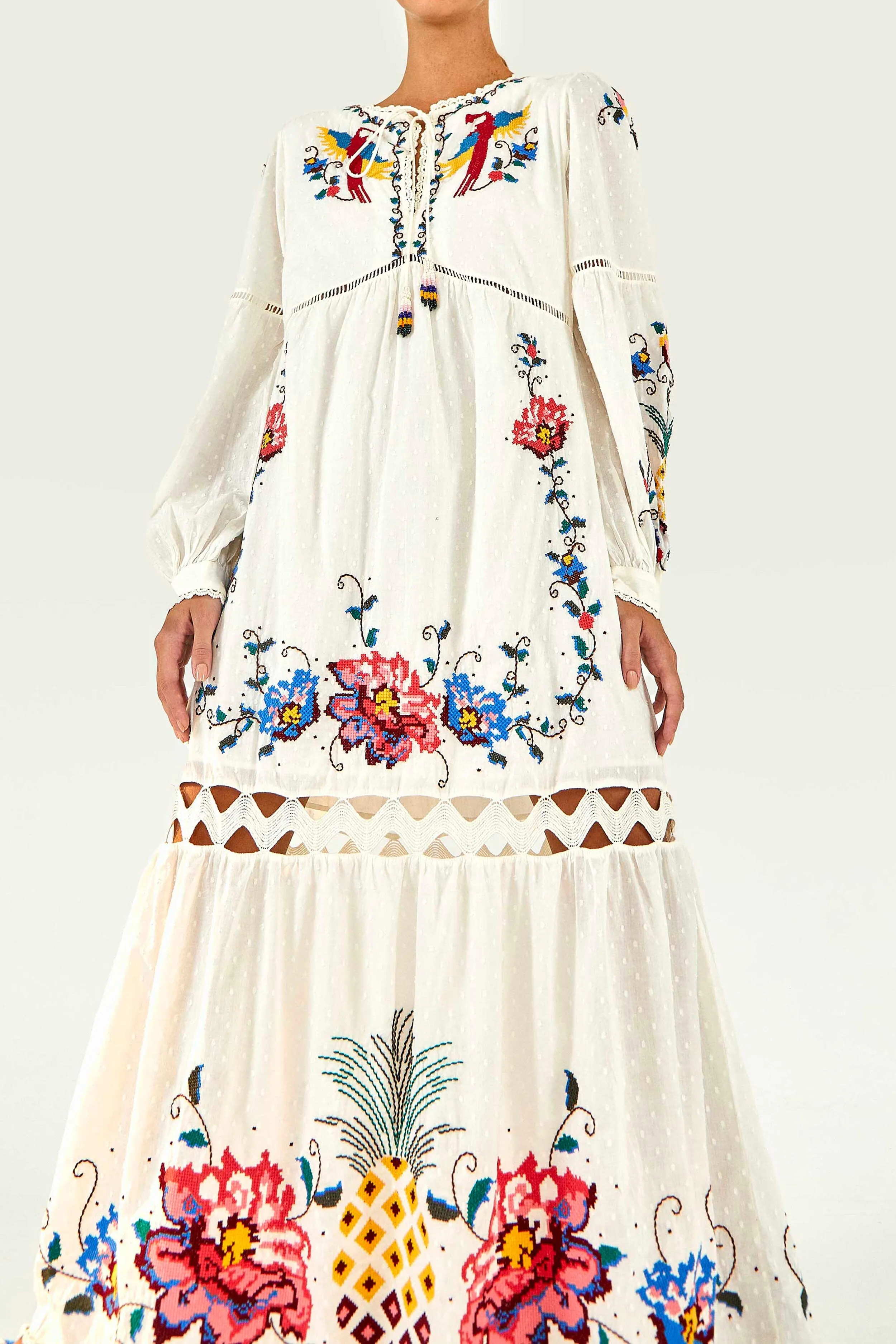 Macaw Cross Stitch Embroidered Maxi Dress sold by FARM Rio product image thumbnail 2