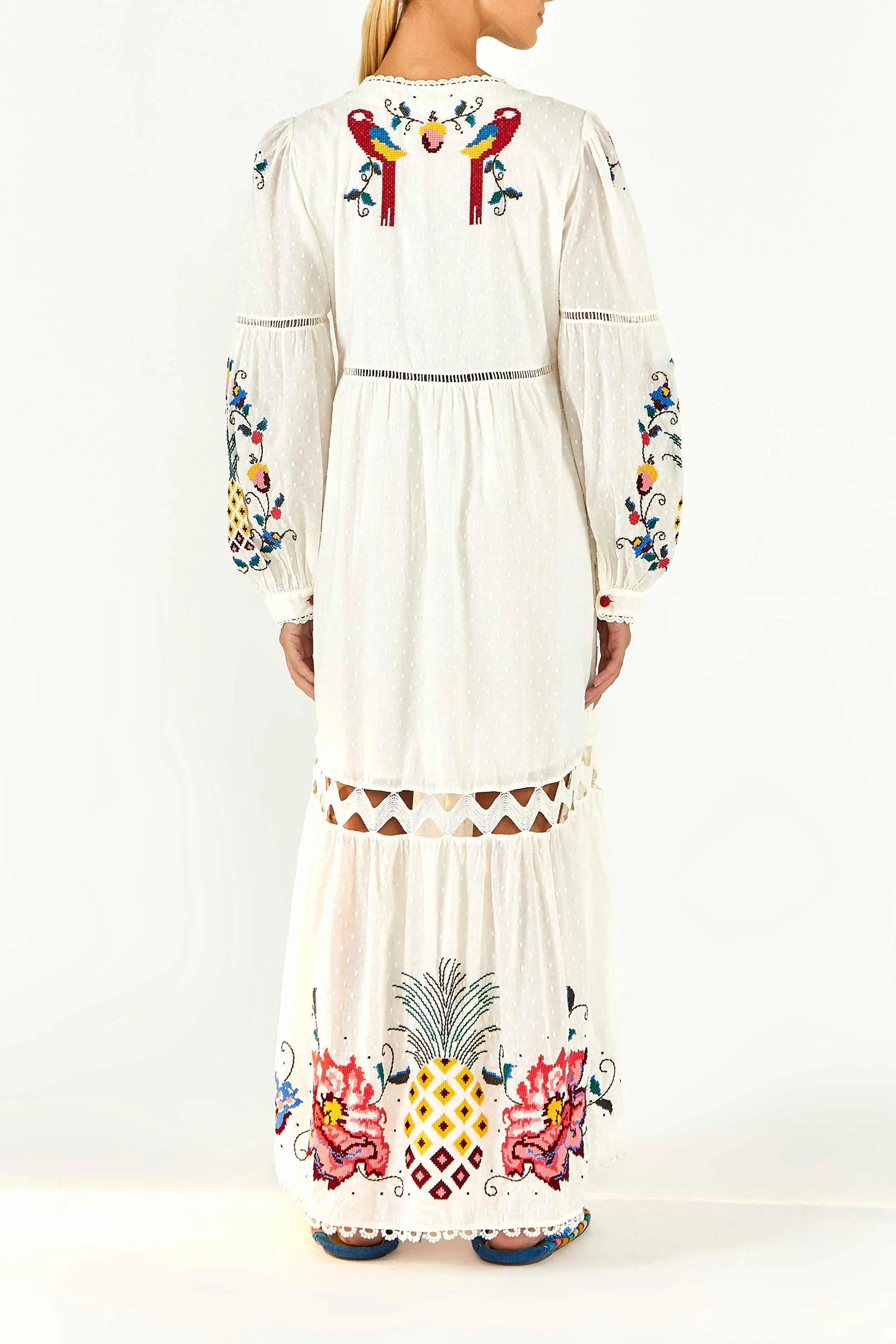 Macaw Cross Stitch Embroidered Maxi Dress sold by FARM Rio product image thumbnail 4