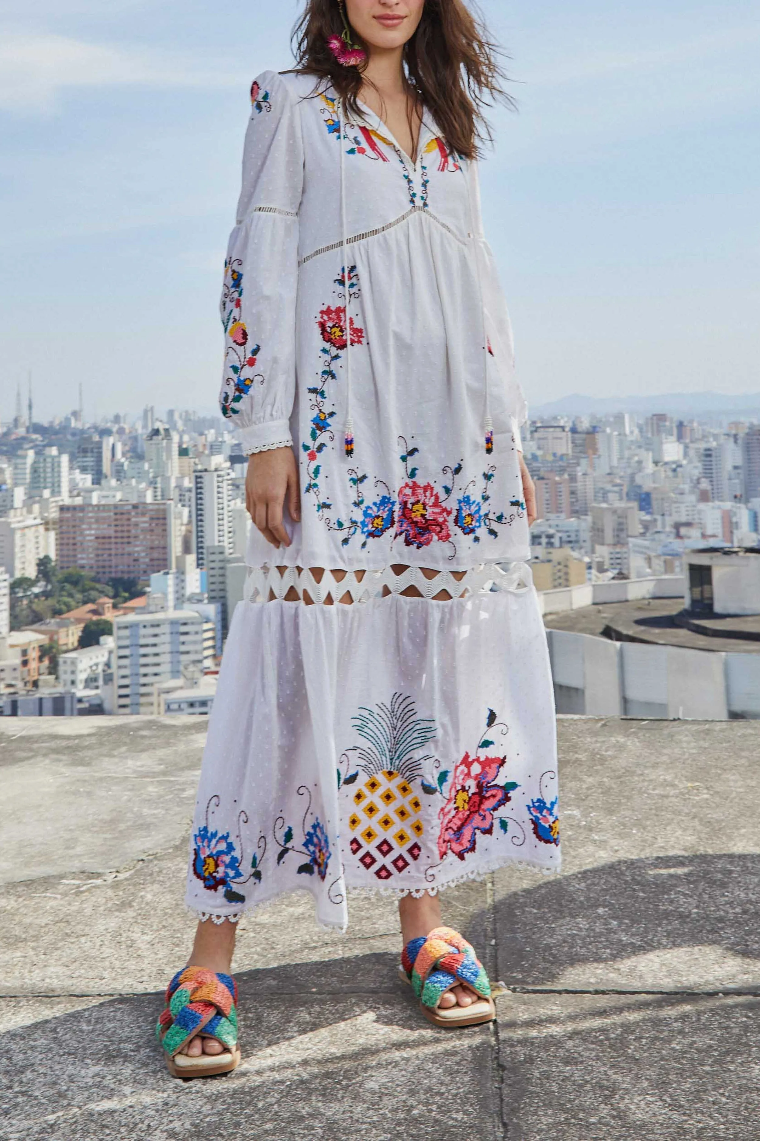 Macaw Cross Stitch Embroidered Maxi Dress sold by FARM Rio product image thumbnail 3