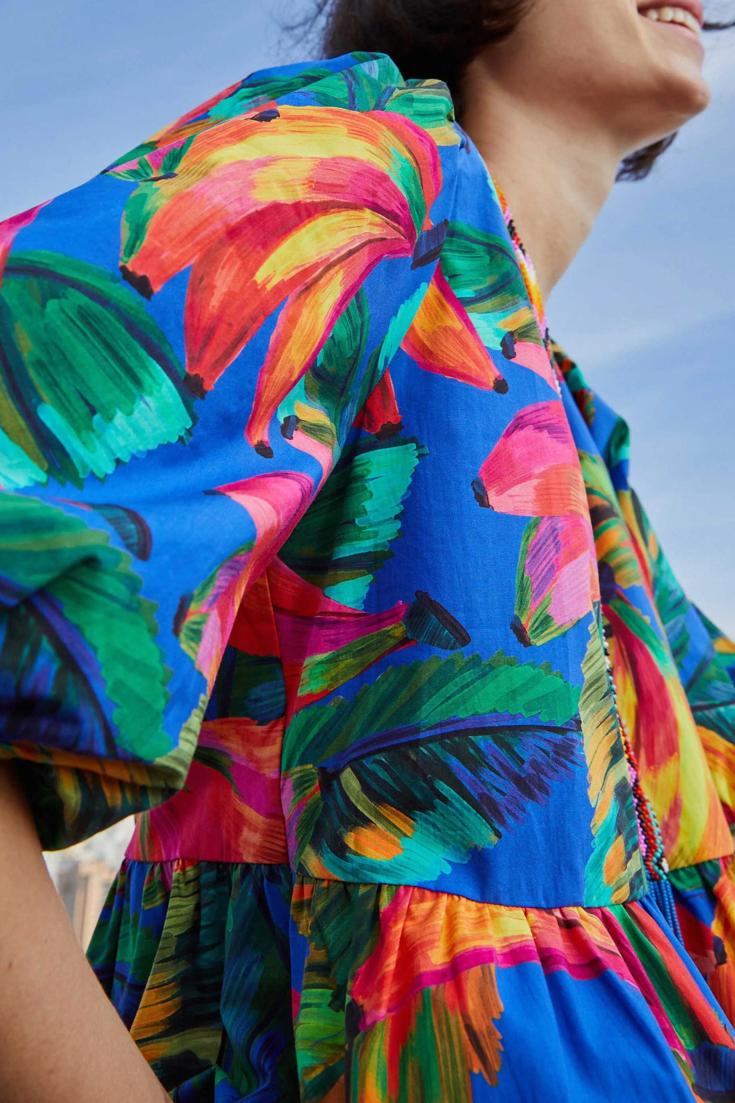 Blue Bananamix Puff Sleeve Midi Dress sold by FARM Rio product image thumbnail 4