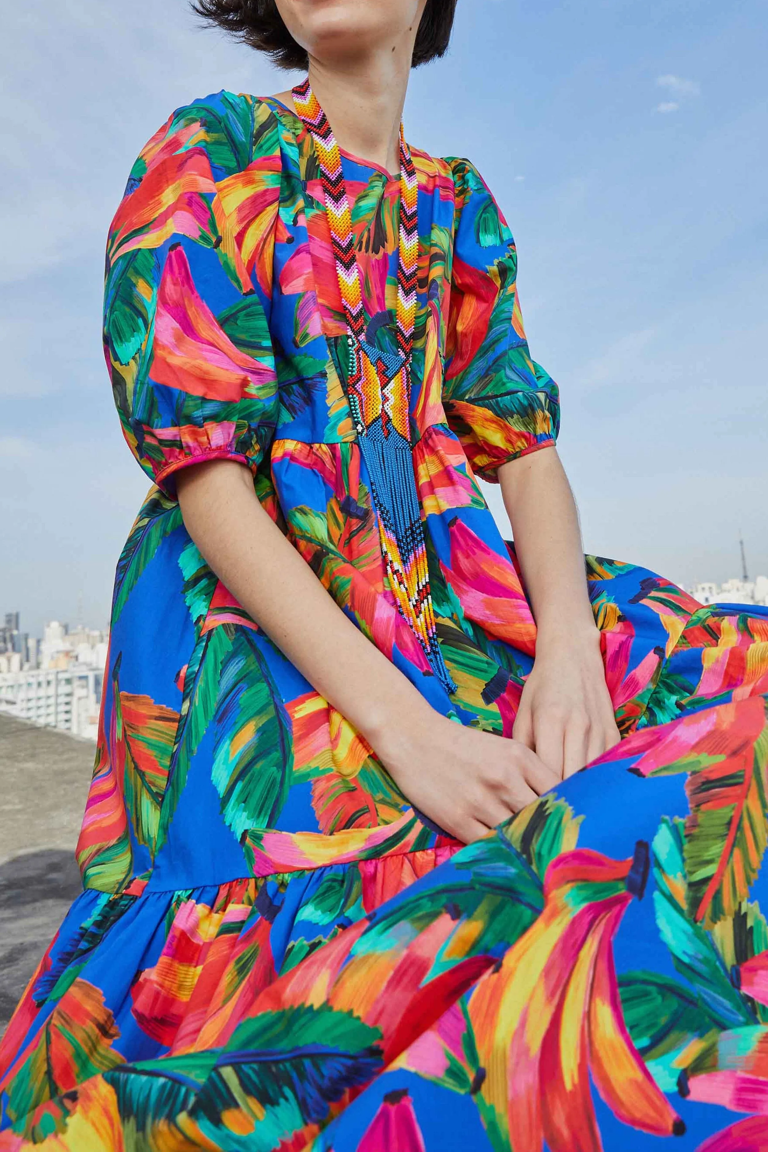 Blue Bananamix Puff Sleeve Midi Dress sold by FARM Rio product image thumbnail 3