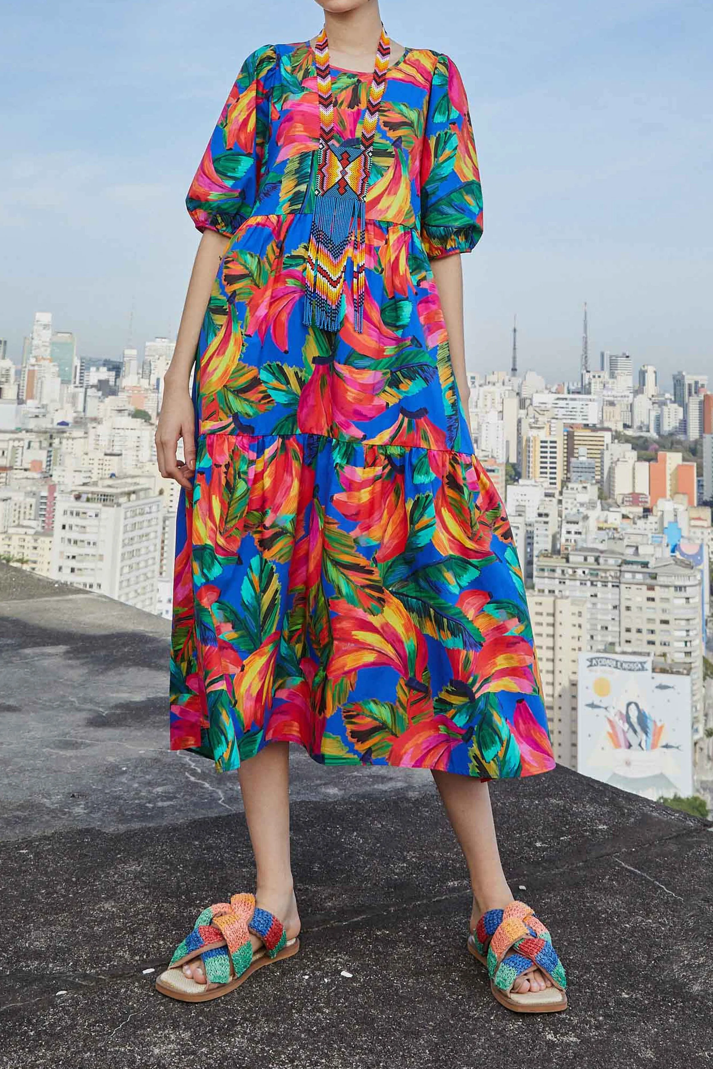 Blue Bananamix Puff Sleeve Midi Dress sold by FARM Rio product image thumbnail 2