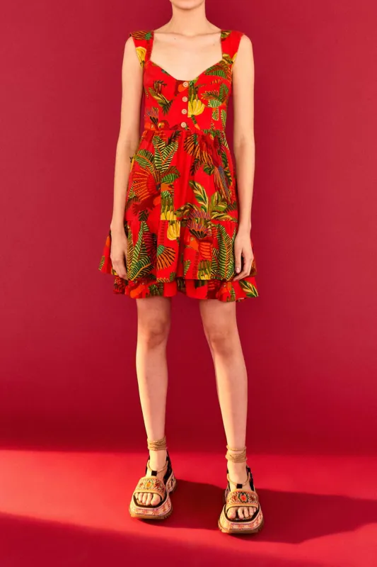 Red Forest Birds Mini Dress sold by FARM Rio