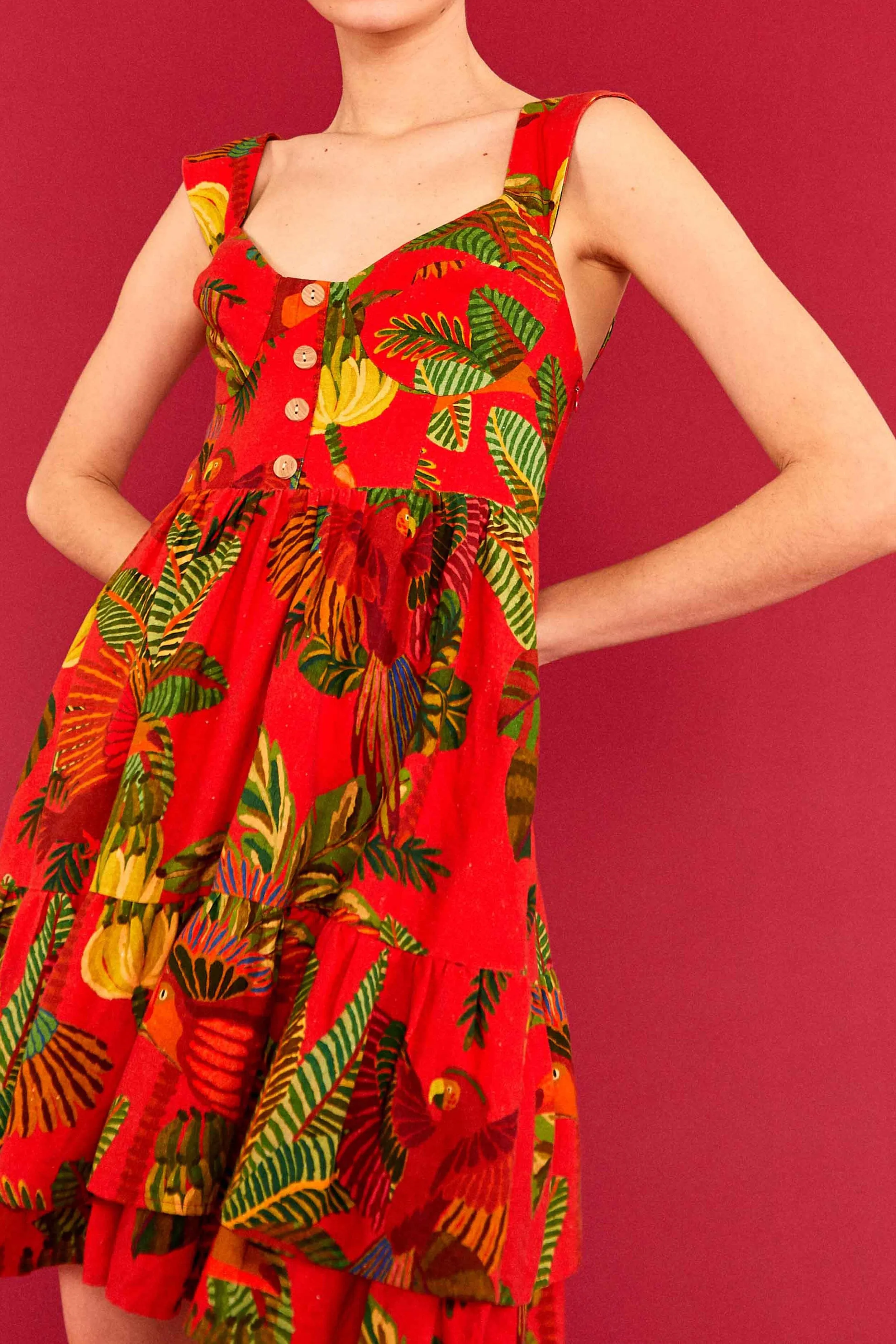 Red Forest Birds Mini Dress sold by FARM Rio product image thumbnail 2
