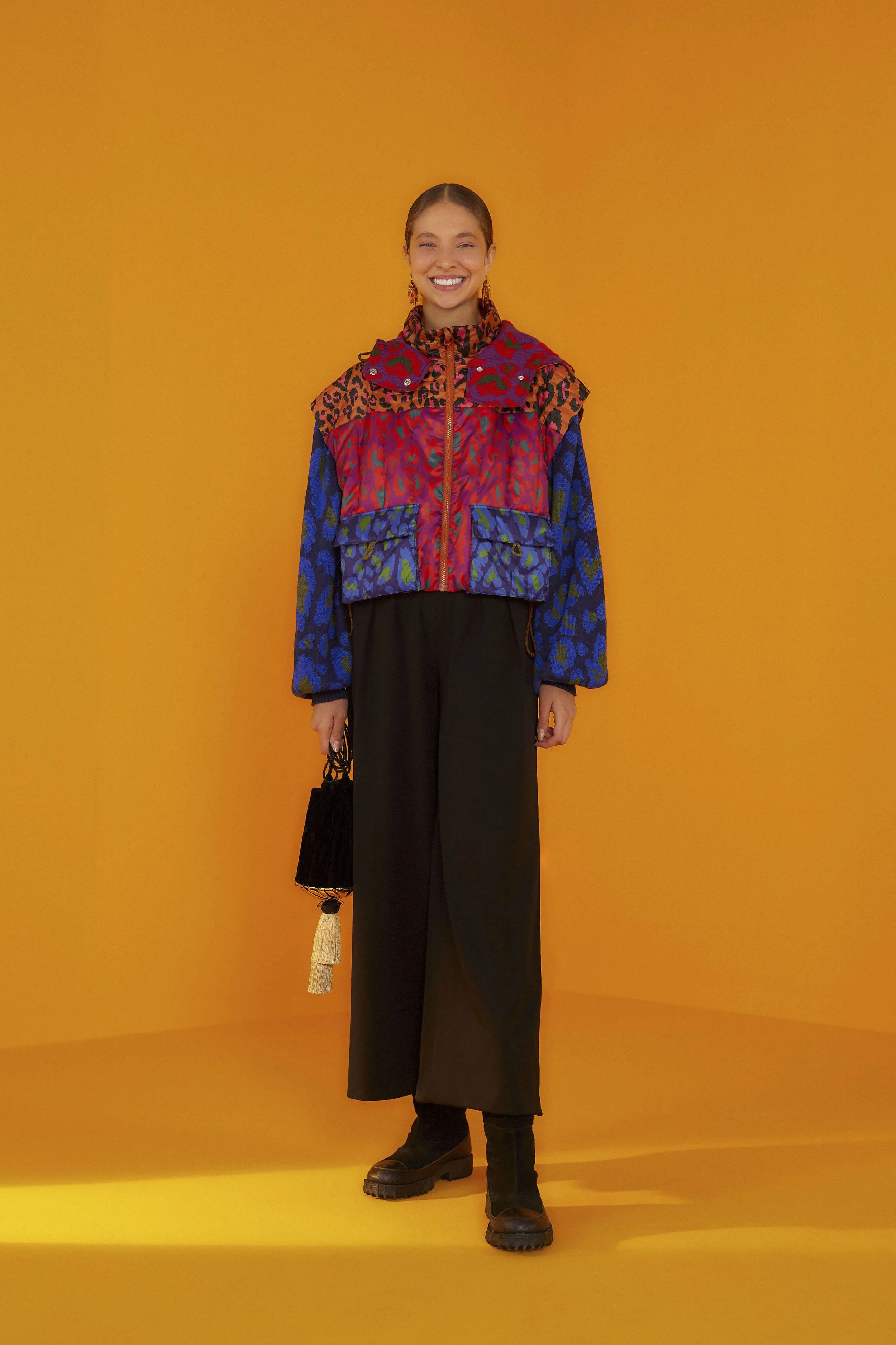 Mixed Leopard Pop Cropped Puffer Jacket sold by FARM Rio product image thumbnail 2