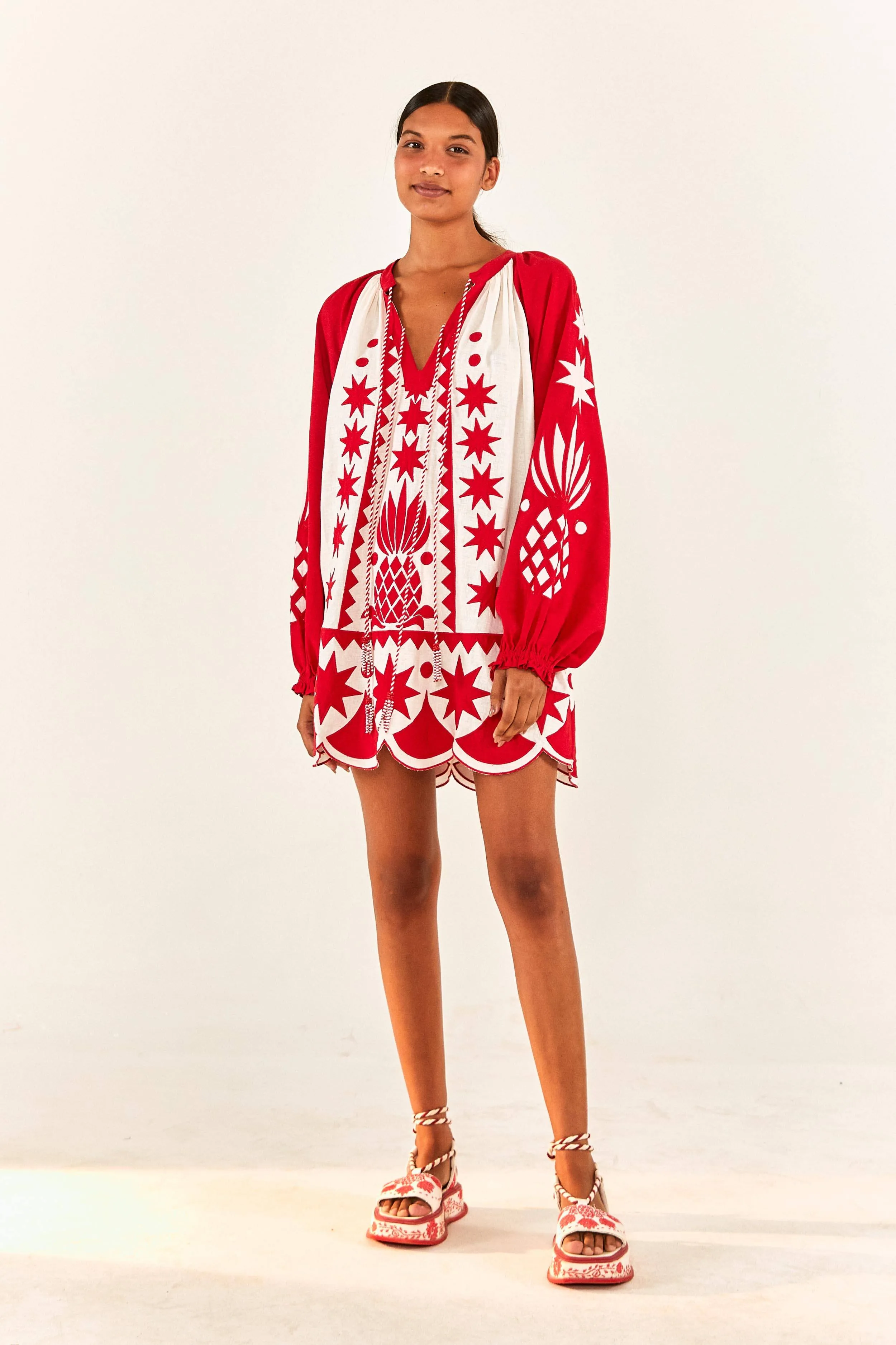 Red Tropical Cutwork Mini Dress sold by FARM Rio product image thumbnail 4