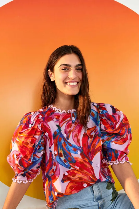 Colorful Bananas Puff Sleeve Blouse made by FARM Rio
