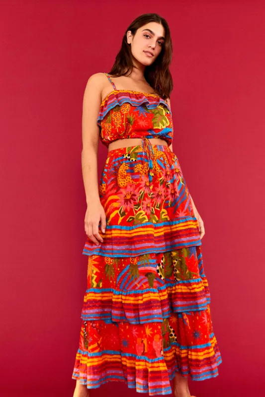 Red Magic Forest Midi Skirt made by FARM Rio