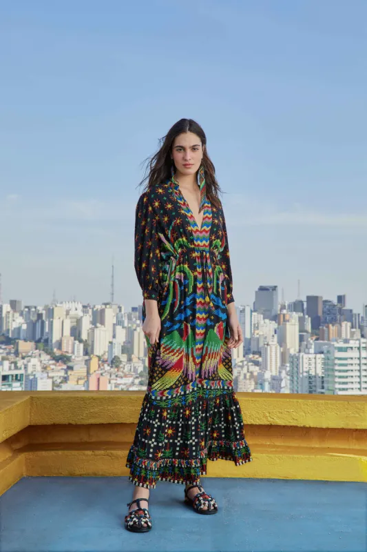 Black Macaw Night V Neck Maxi Dress sold by FARM Rio