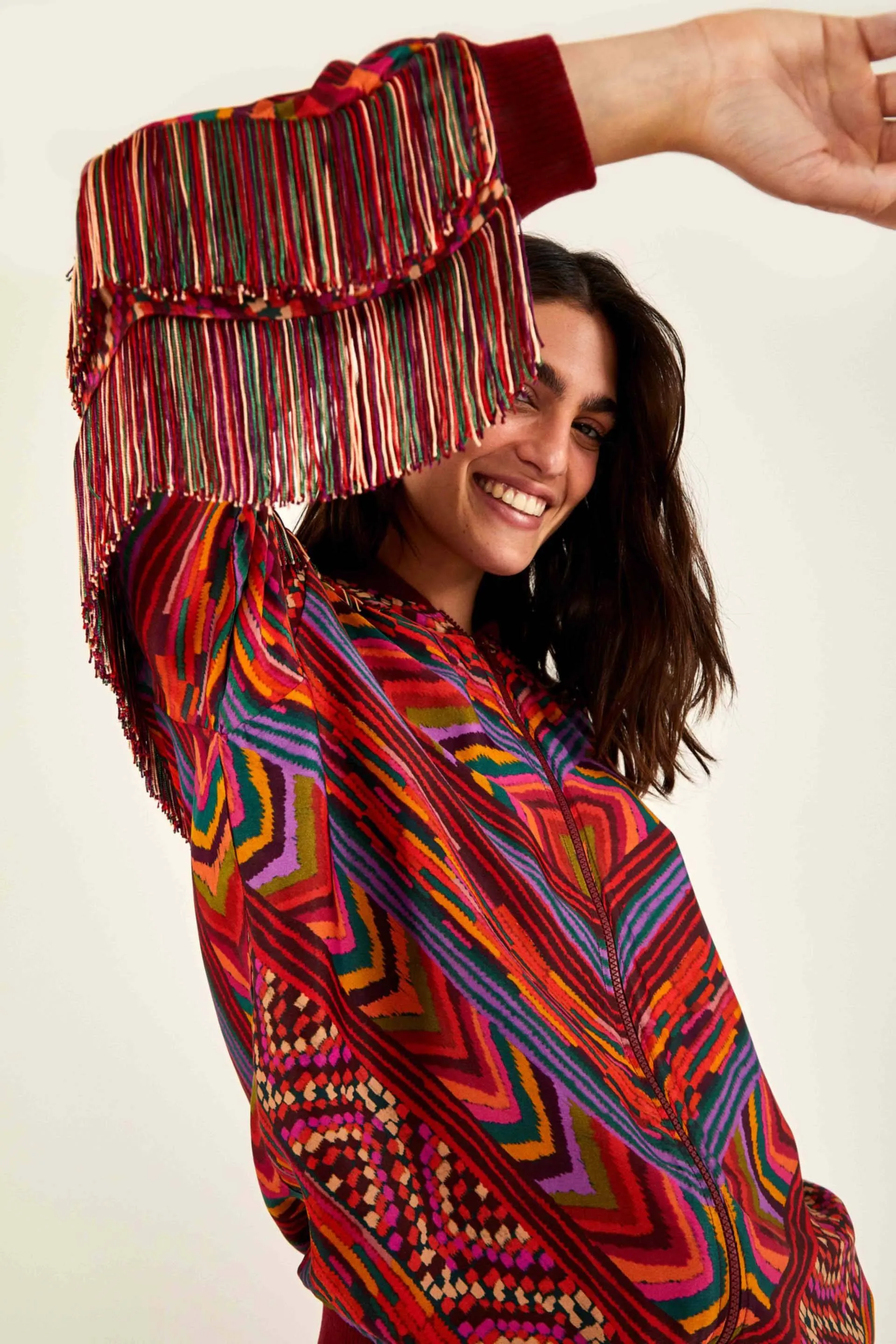 RED STRIPED PATCHES BOMBER JACKET sold by FARM Rio product image thumbnail 3