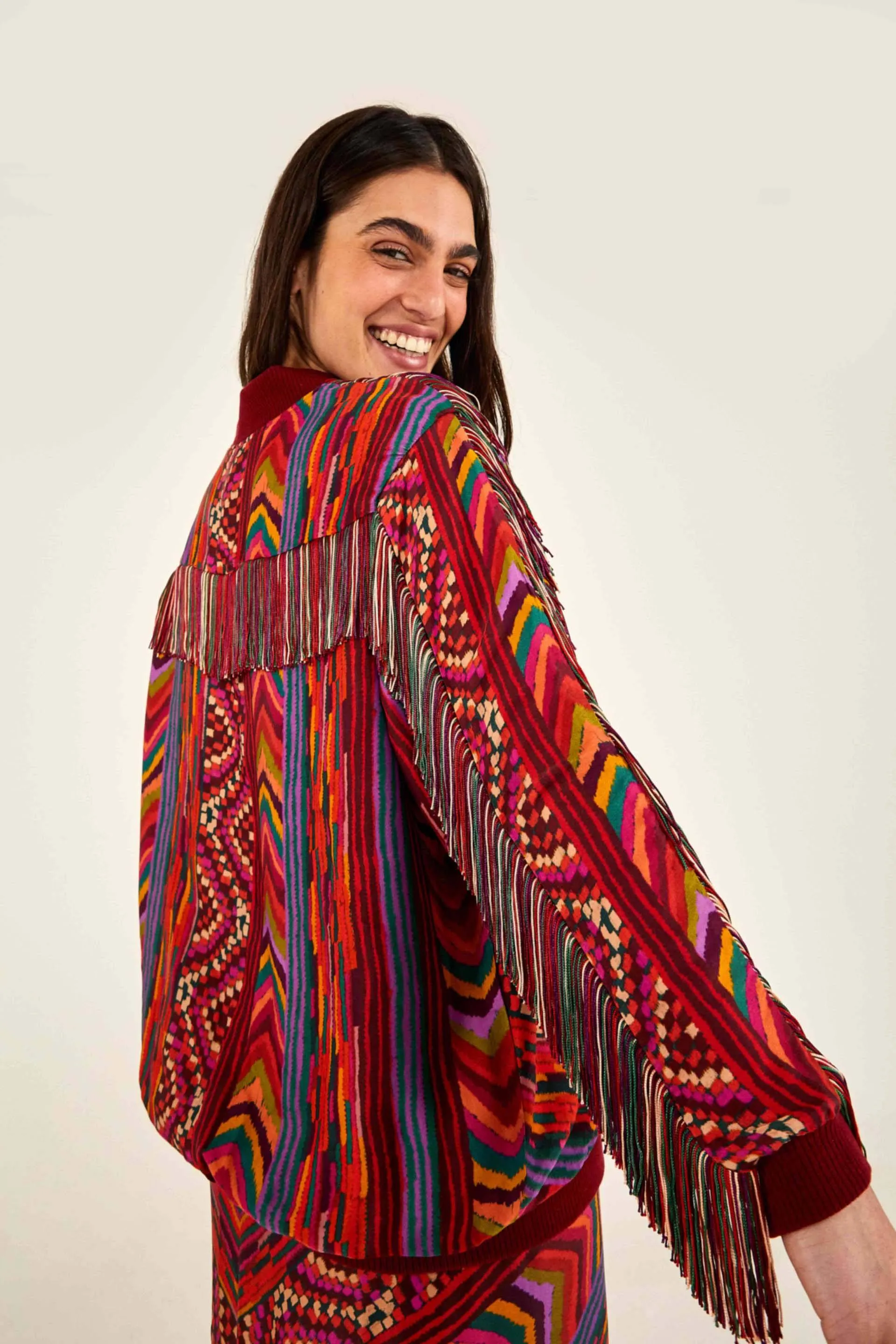 RED STRIPED PATCHES BOMBER JACKET sold by FARM Rio