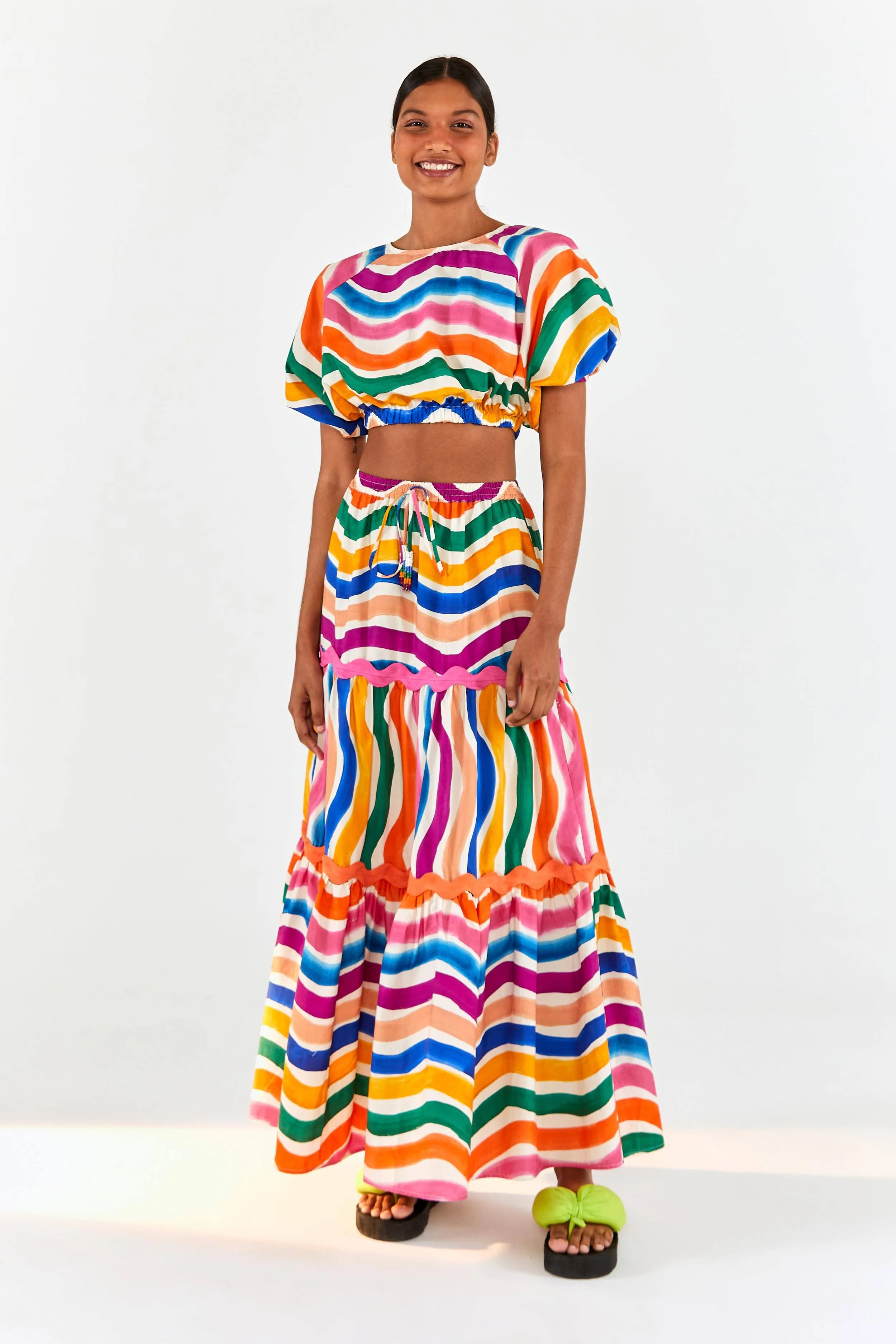 Dancing Stripes Puff Sleeve Crop Top sold by FARM Rio product image thumbnail 4