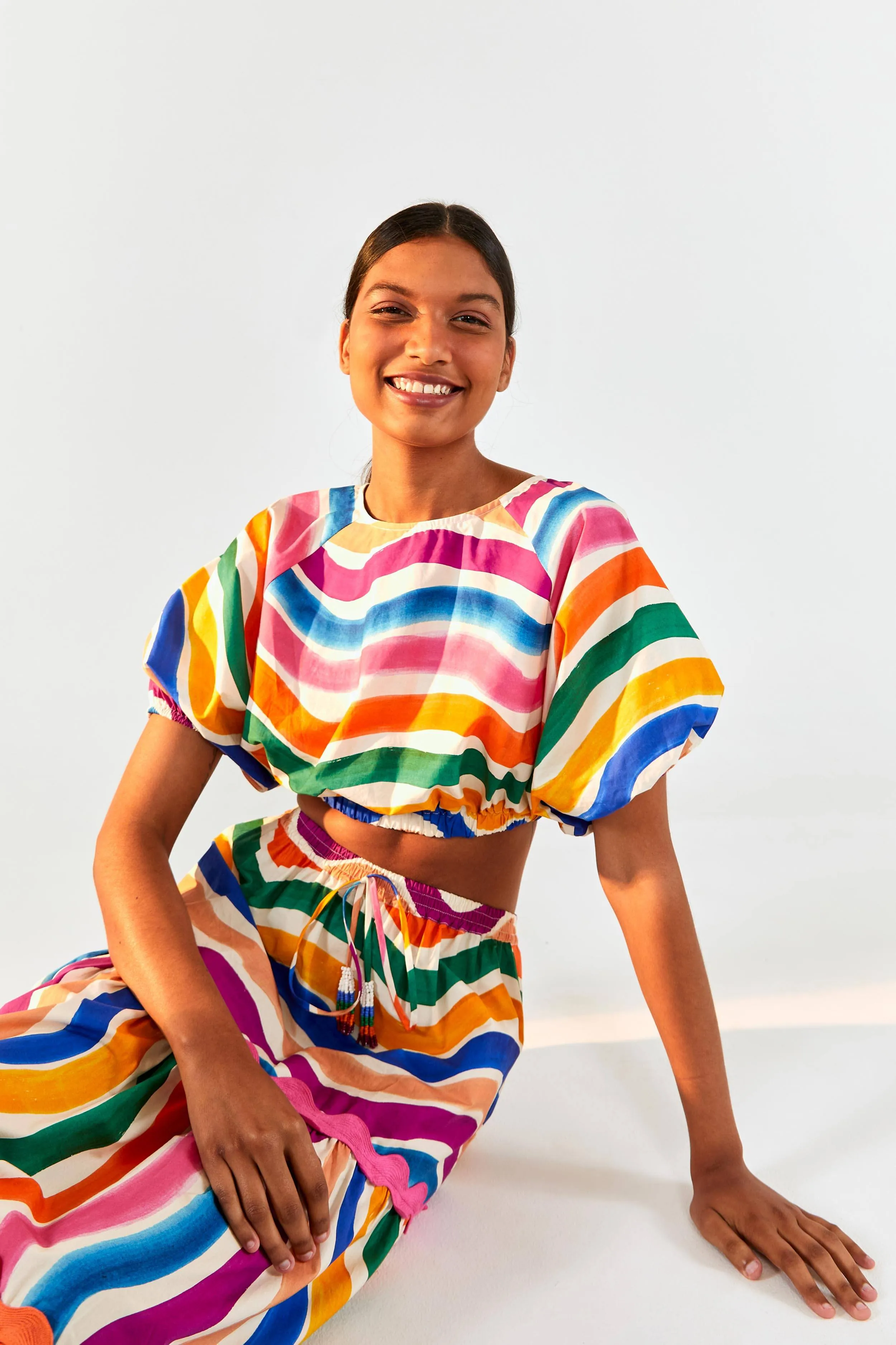 Dancing Stripes Puff Sleeve Crop Top sold by FARM Rio product image thumbnail 3