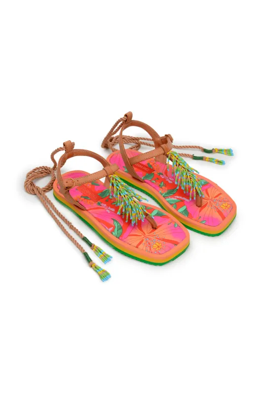 Floral Pietra Beaded Flat Sandal made by FARM Rio