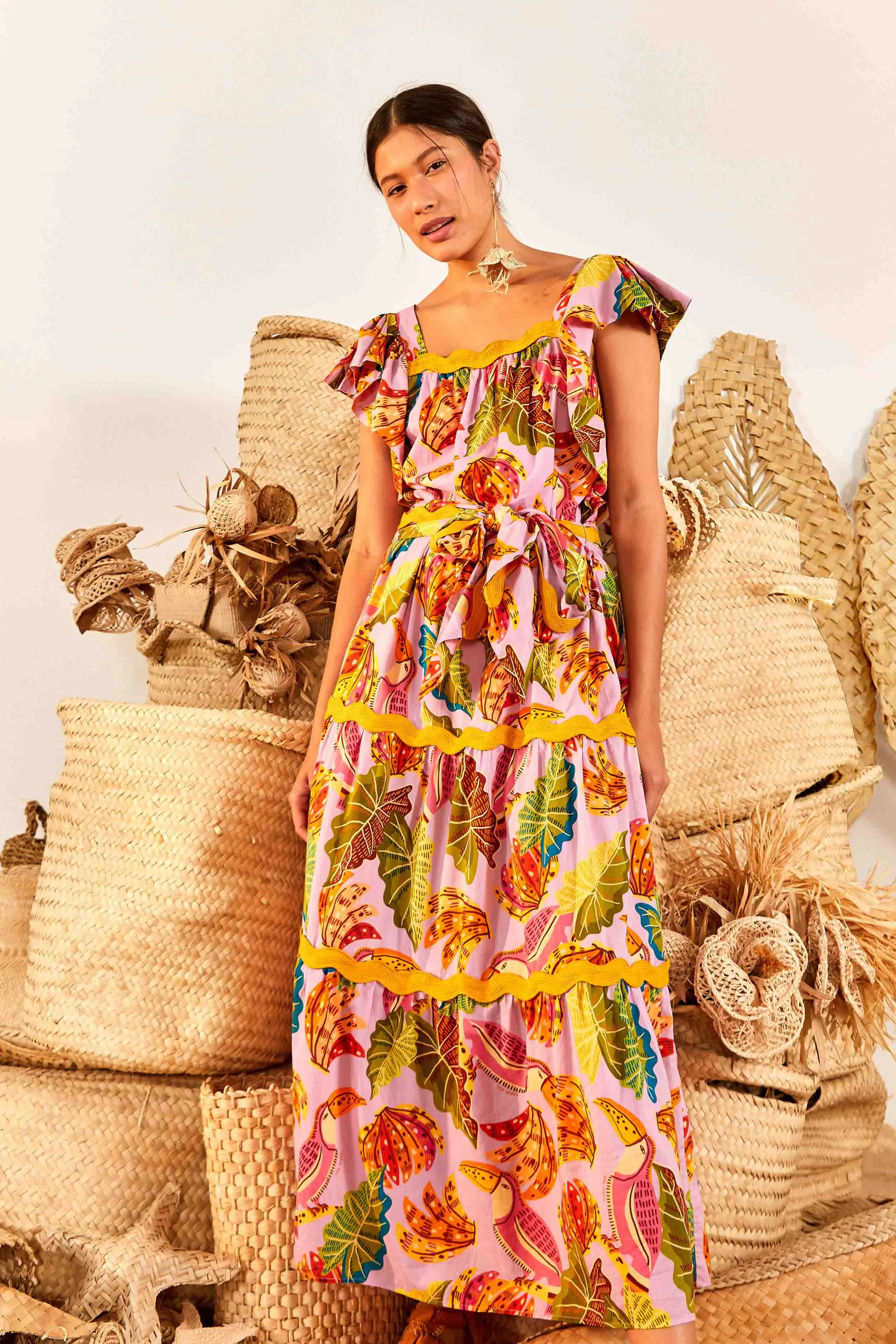 LILAC BEAKS & BANANAS MAXI DRESS sold by FARM Rio