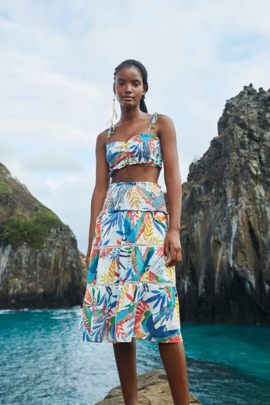 Macaw Wind Smocked Midi Skirt sold by FARM Rio