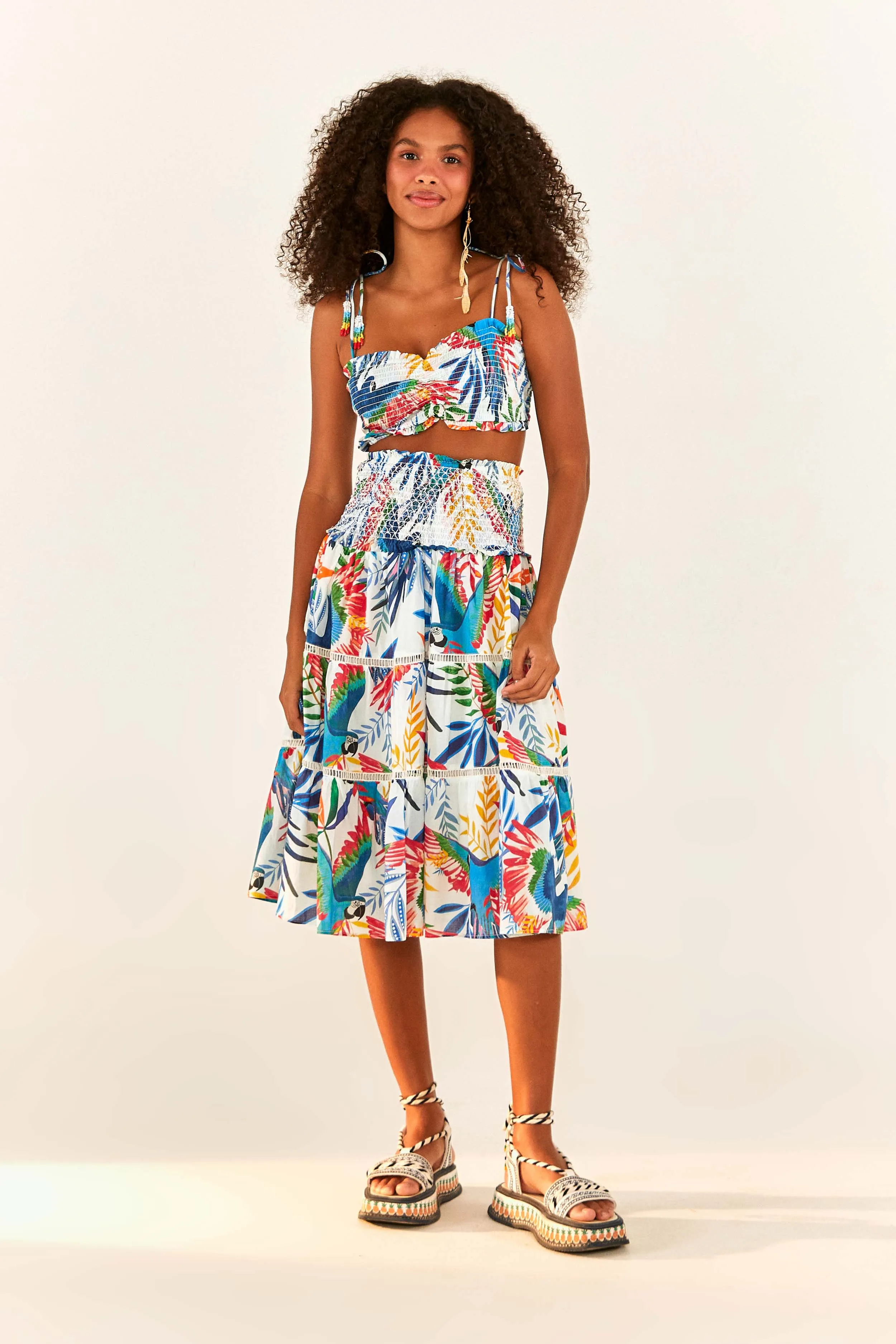 Macaw Wind Smocked Midi Skirt sold by FARM Rio product image thumbnail 5
