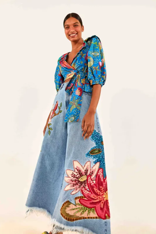 Embroidered Denim Pants sold by FARM Rio