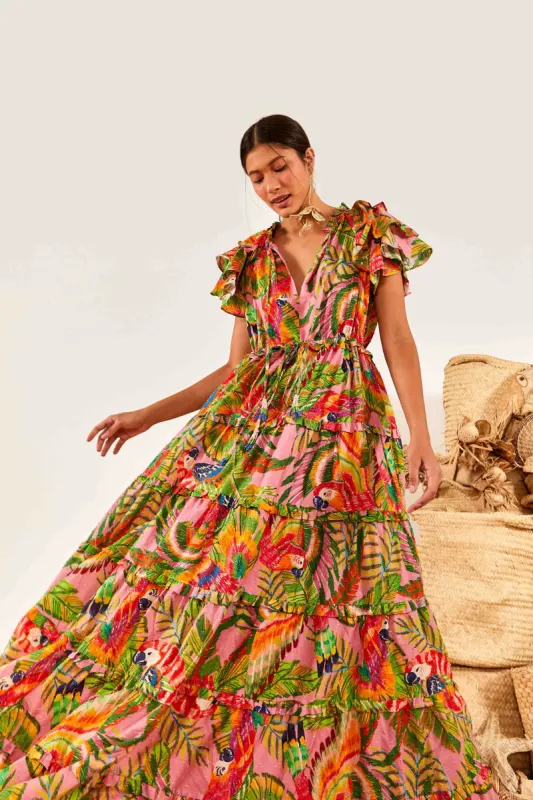 Macaw Leaves Flutter Sleeve Maxi Dress sold by FARM Rio