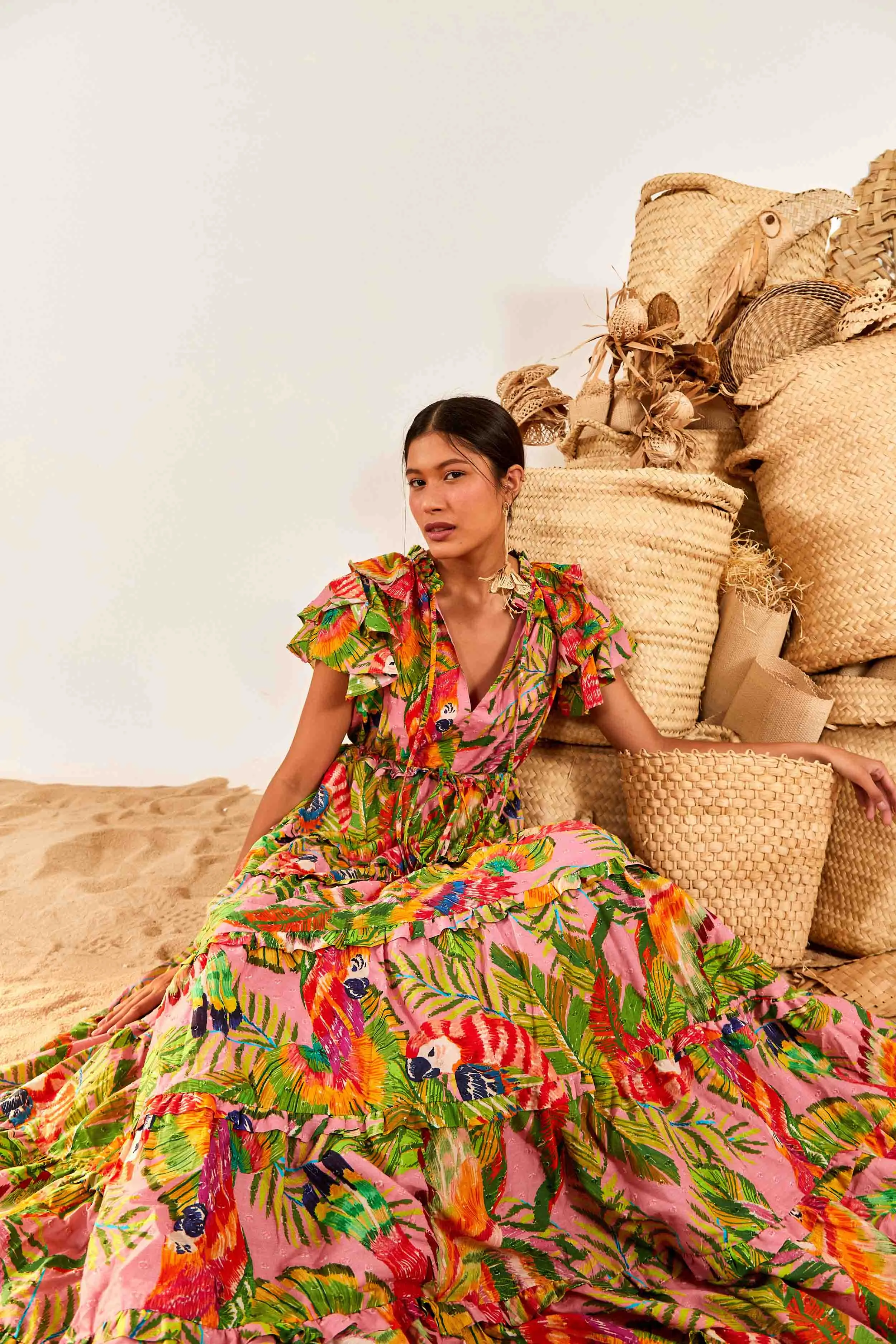 Macaw Leaves Flutter Sleeve Maxi Dress sold by FARM Rio product image thumbnail 3