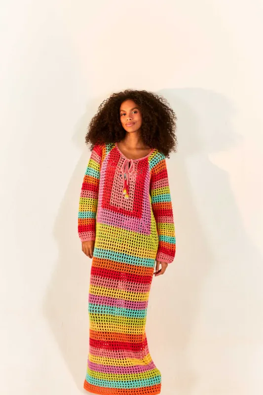 Striped Multicolor Crochet Dress made by FARM Rio