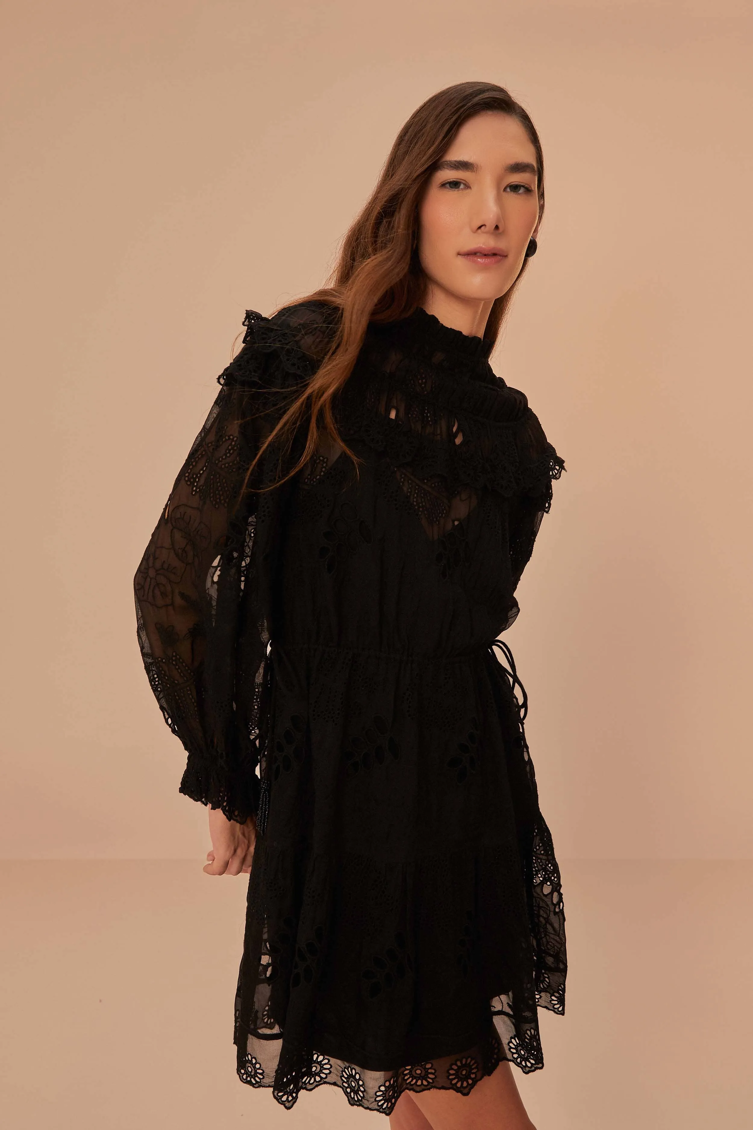 Black Flowered Organza Mini Dress sold by FARM Rio