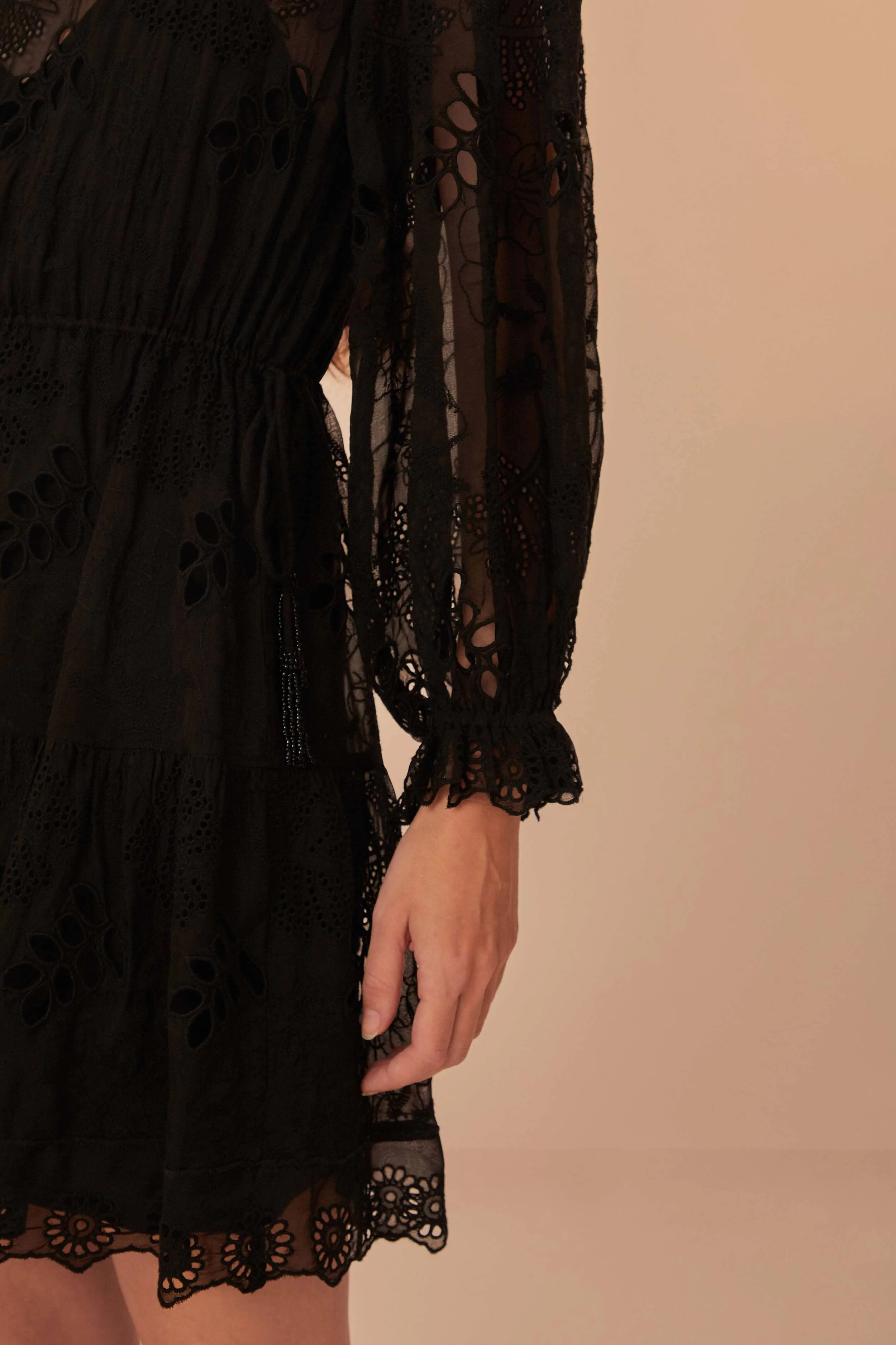 Black Flowered Organza Mini Dress sold by FARM Rio product image thumbnail 5