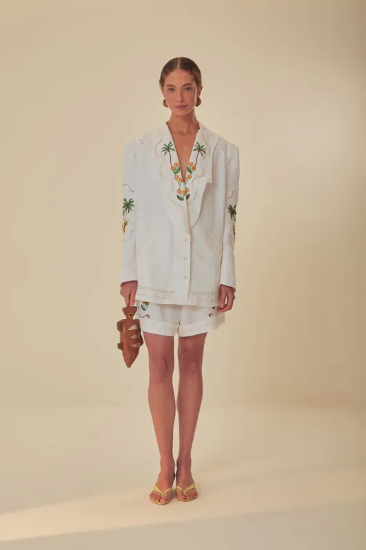 Off-White Coconut Tree Embroidered Richelieu Shorts sold by FARM Rio