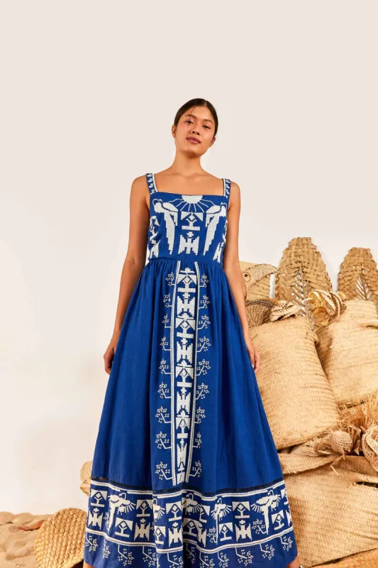 Navy Macaw Embroidered Maxi Dress sold by FARM Rio