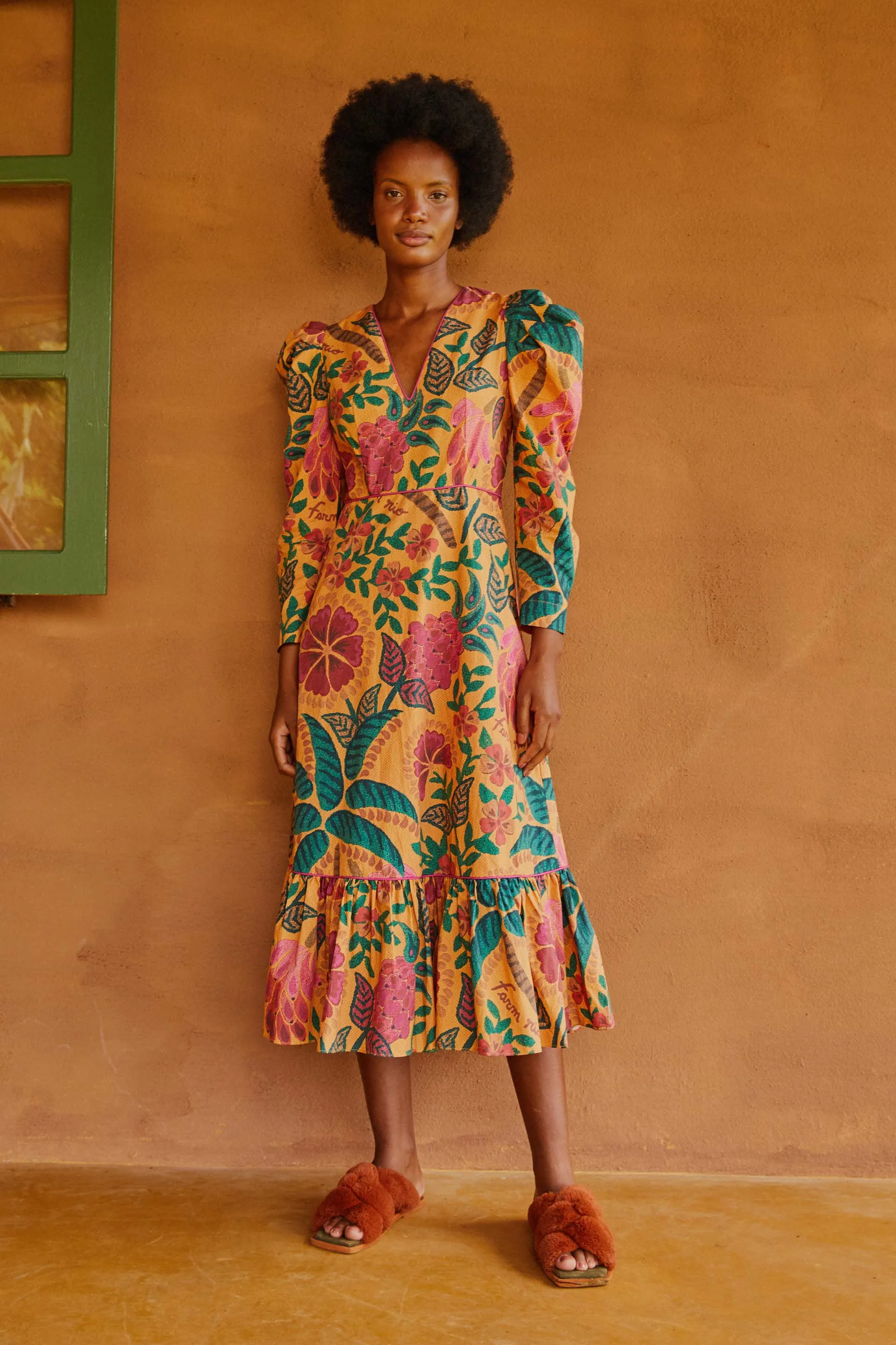 YELLOW FLOWERDOSCOPIC MIDI DRESS sold by FARM Rio