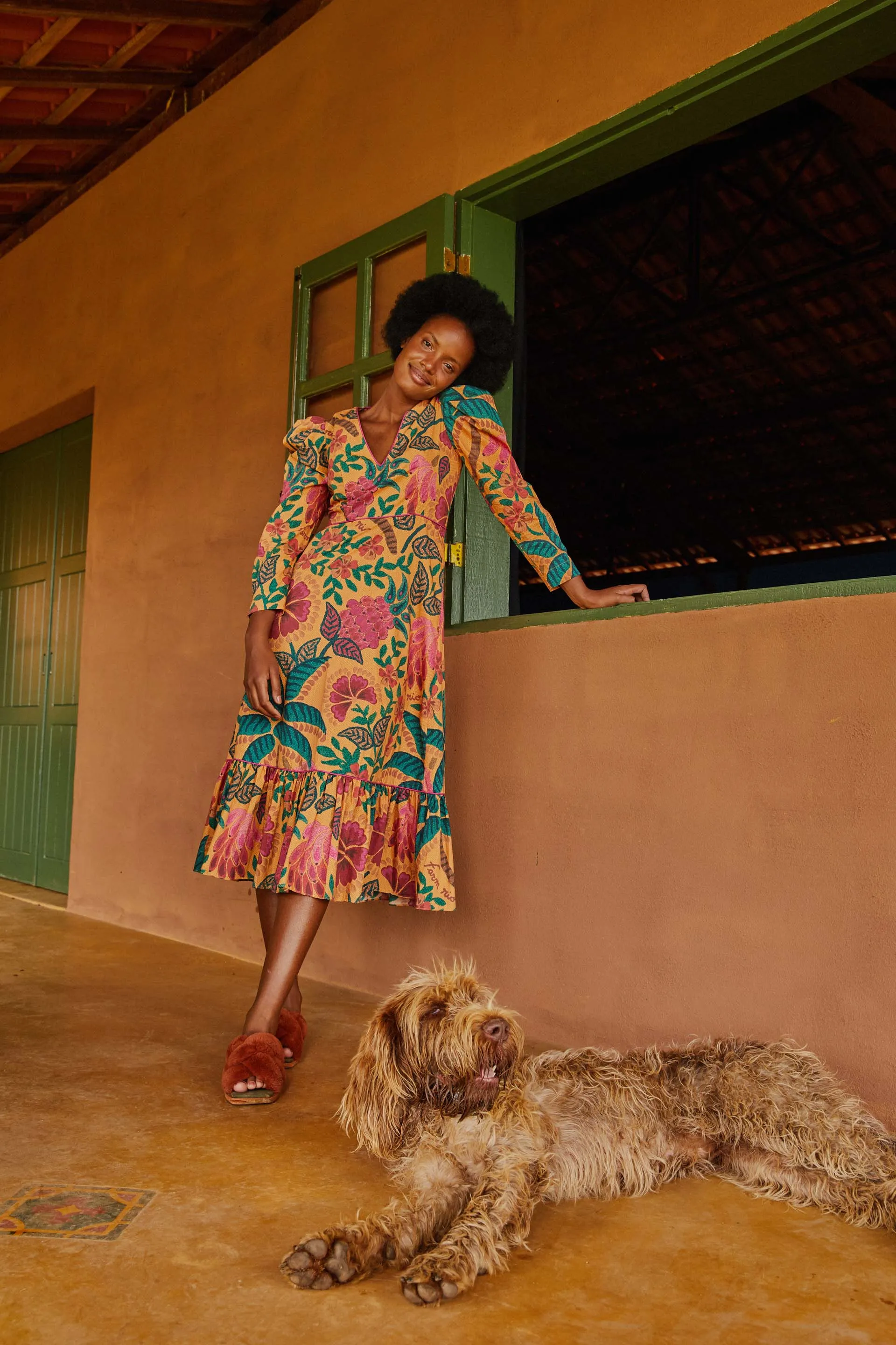 YELLOW FLOWERDOSCOPIC MIDI DRESS sold by FARM Rio product image thumbnail 4