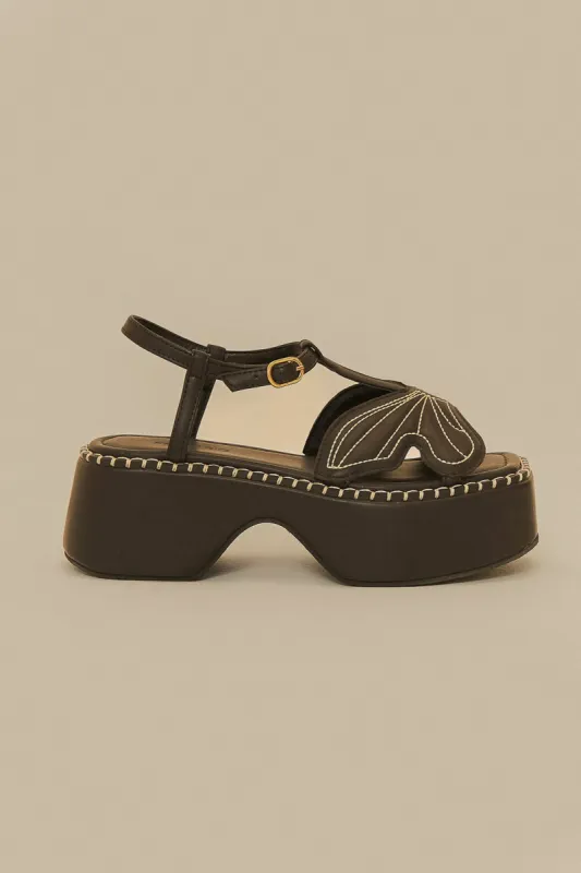 Black Butterfly Flatform Sandal made by FARM Rio