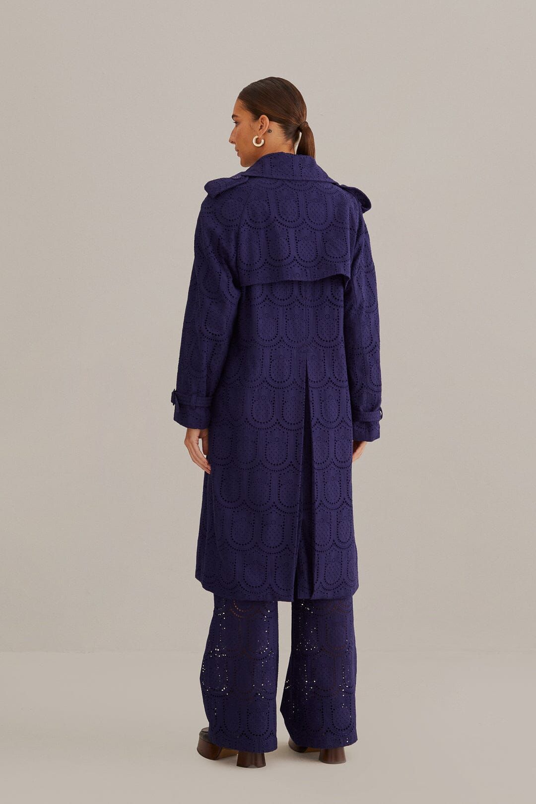 Navy Blue Pineapple Cotton Eyelet Trench Coat sold by FARM Rio product image thumbnail 4