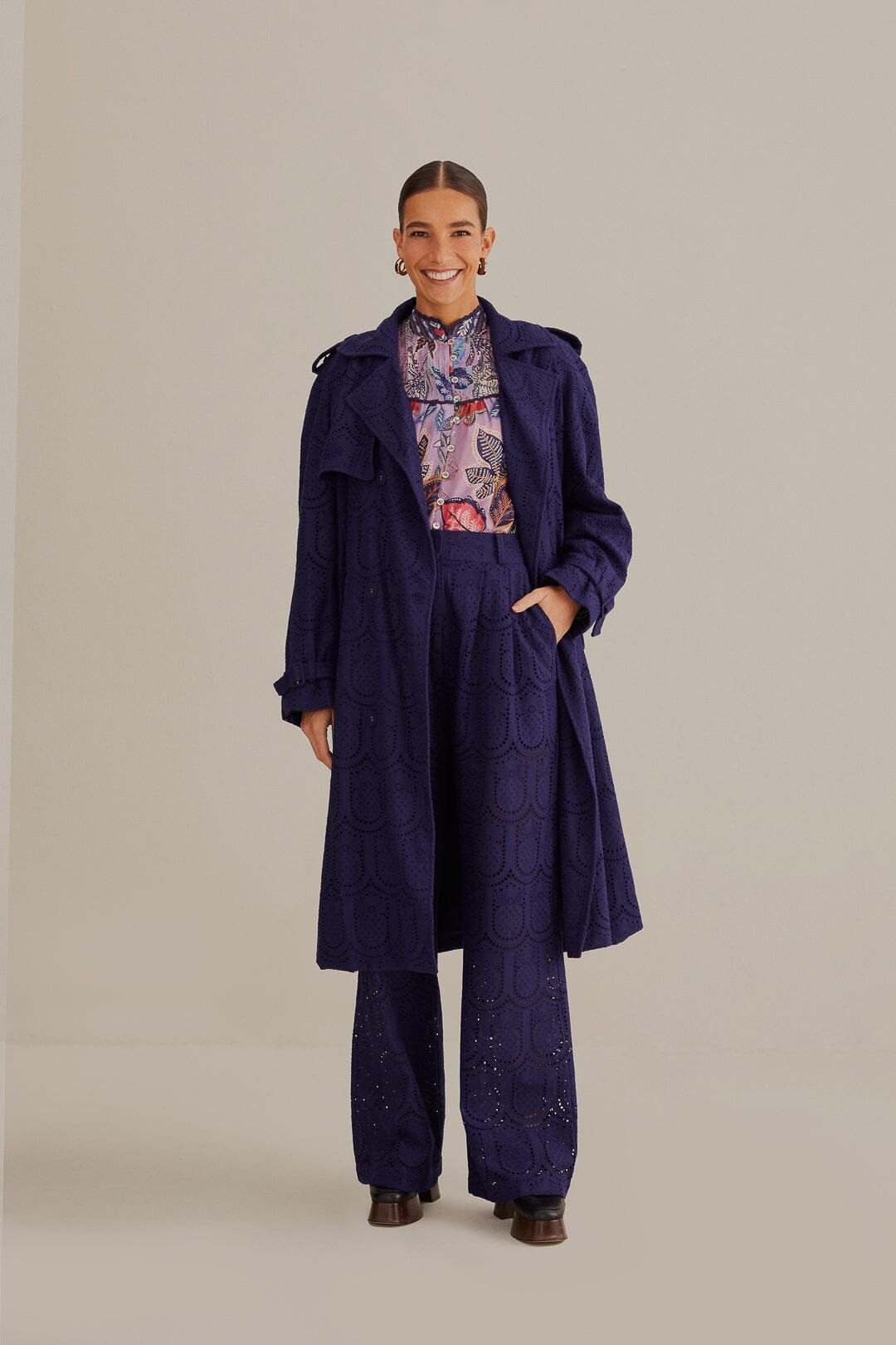 Navy Blue Pineapple Cotton Eyelet Trench Coat sold by FARM Rio product image thumbnail 2