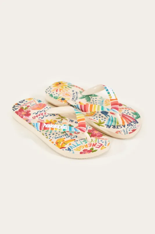 WHITE GOOD VIBES HAVAIANAS SANDALS sold by FARM Rio