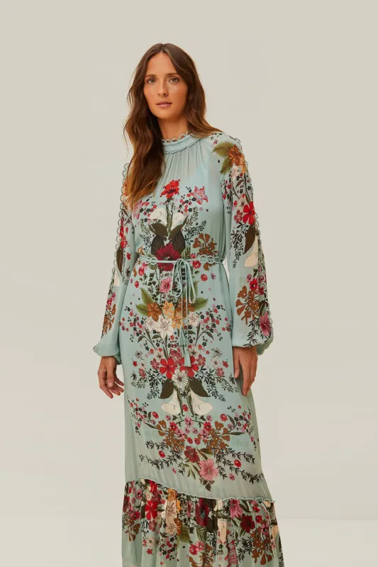 Blue Beauty Bouquet Long Sleeve Maxi Dress sold by FARM Rio