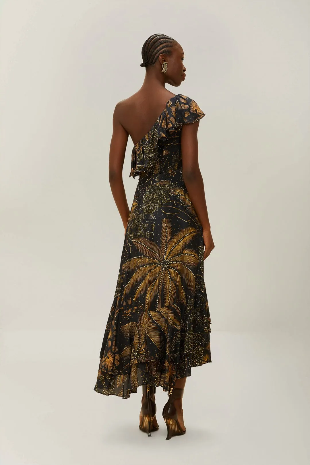 Black Golden Foliage One-Shoulder Maxi Dress sold by FARM Rio product image thumbnail 3
