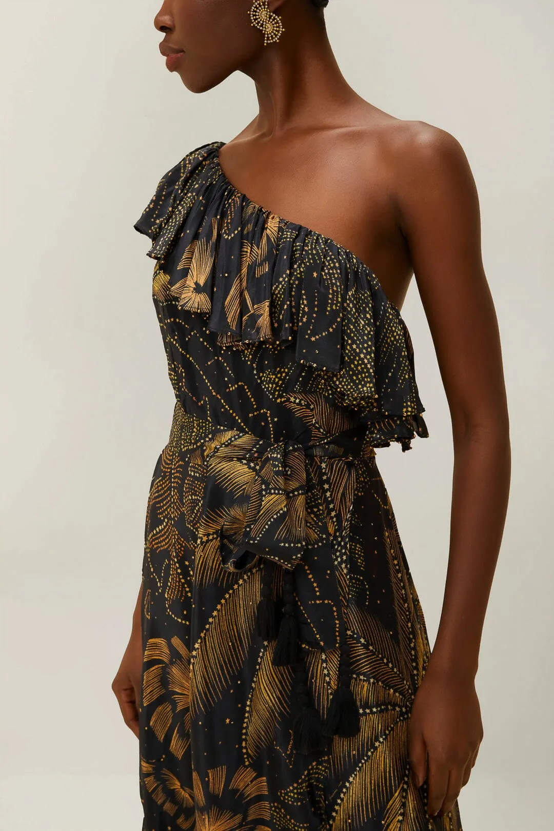 Black Golden Foliage One-Shoulder Maxi Dress sold by FARM Rio product image thumbnail 4