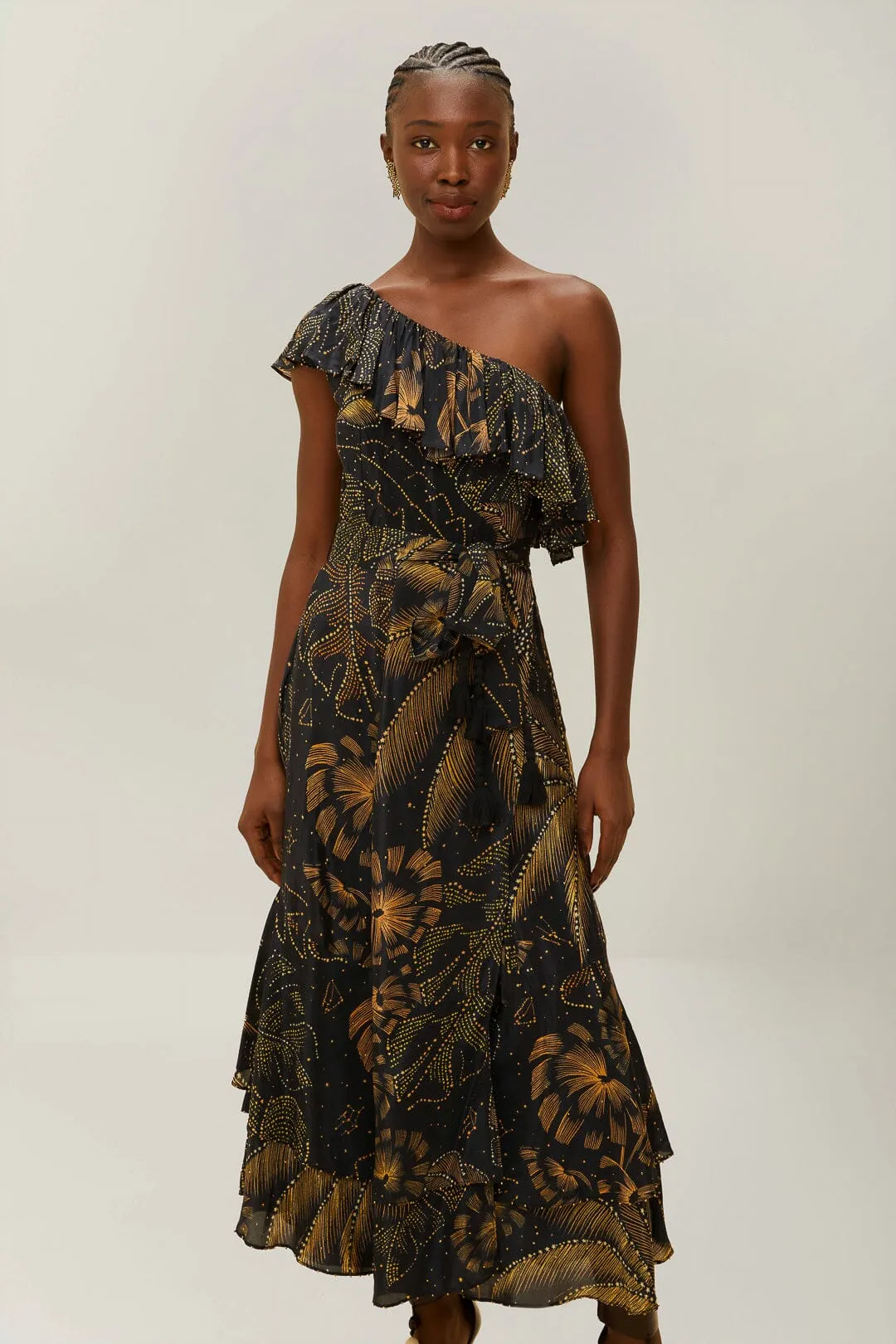 Black Golden Foliage One-Shoulder Maxi Dress sold by FARM Rio product image thumbnail 2
