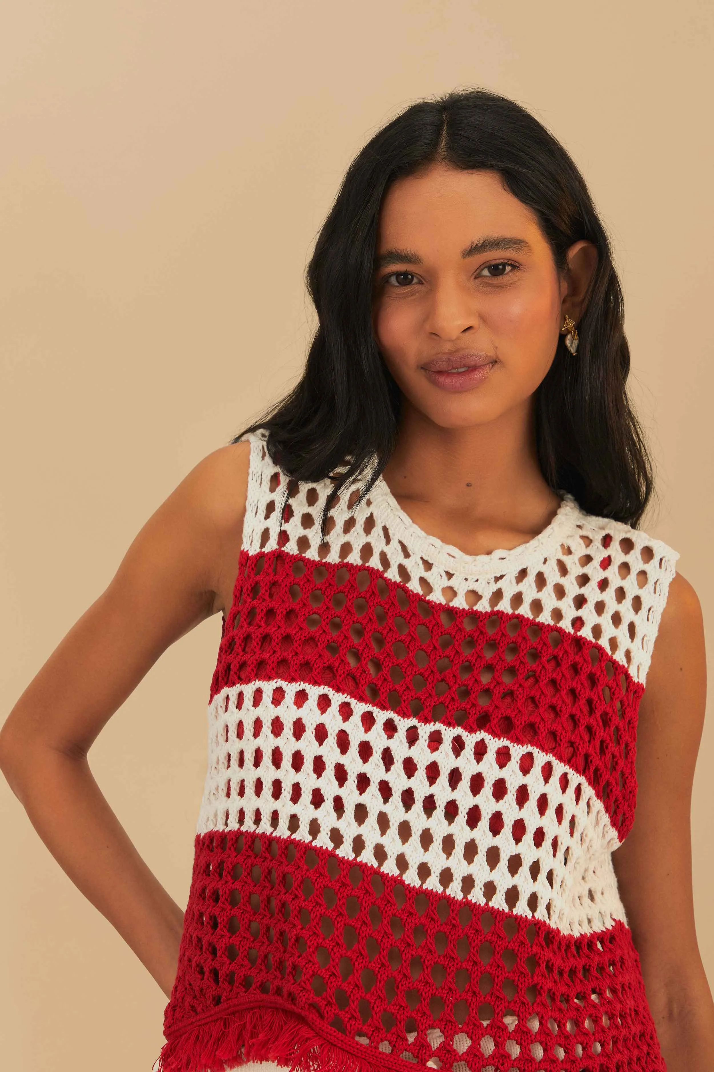 Red Stripes Crochet Blouse sold by FARM Rio
