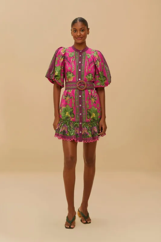 Pink Ana Tapestry Puff Sleeve Mini Dress sold by FARM Rio