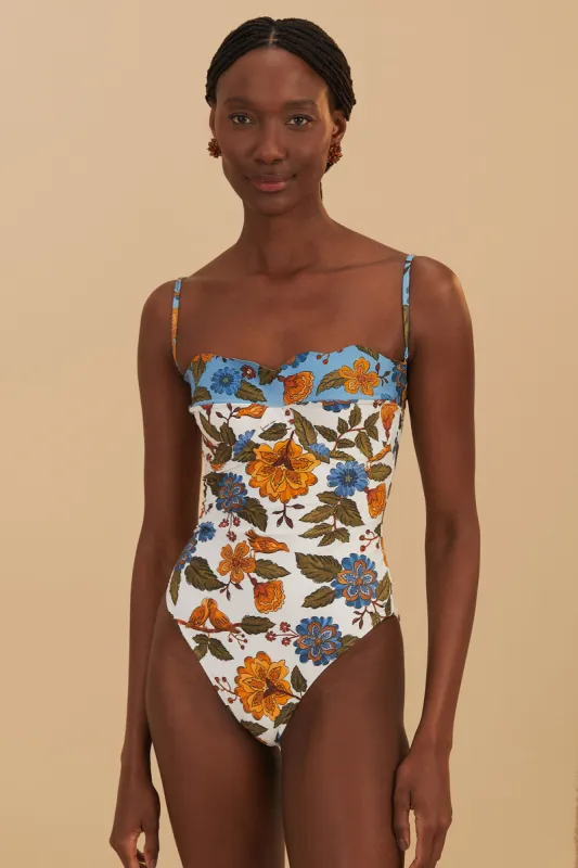 Off-White Garden Scarf One-Piece Swimsuit sold by FARM Rio